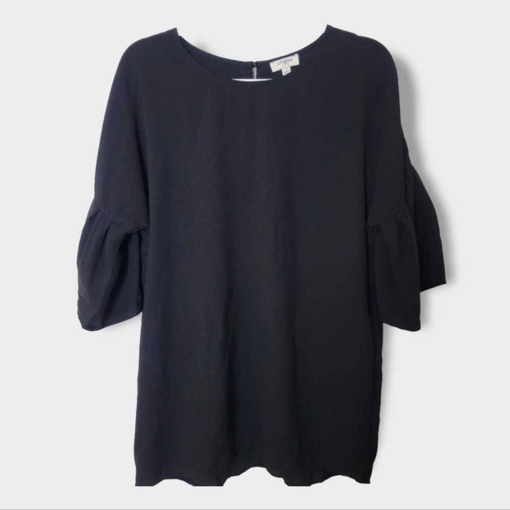 UMGEE Black Flutter Tulip Sleeve Oversized Blouse Size Small